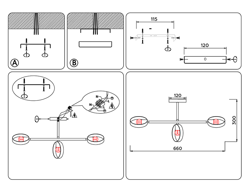 TR8228/3 WH/SB белый/бронза E27/3 max 40W 660*165*300